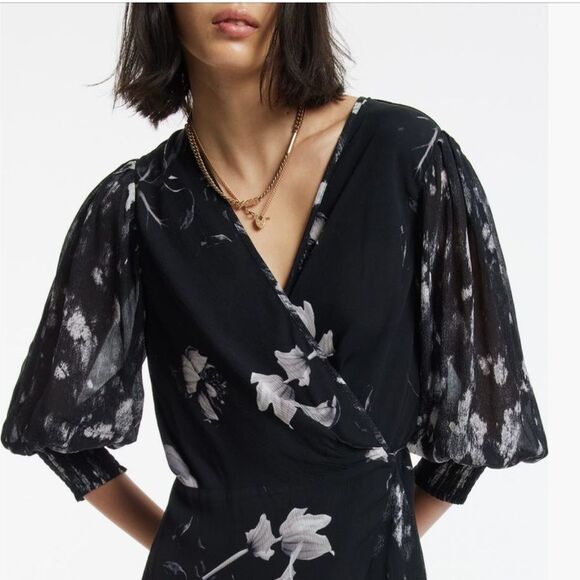AllSaints Ari Pauline Floral Print Faux Wrap Dress - Picture 5 of 8